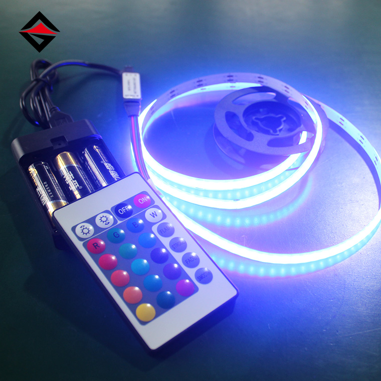 5V RGB COB LED Strip dengan Kawalan Jauh dan Kotak Bateri USB 24-KEY